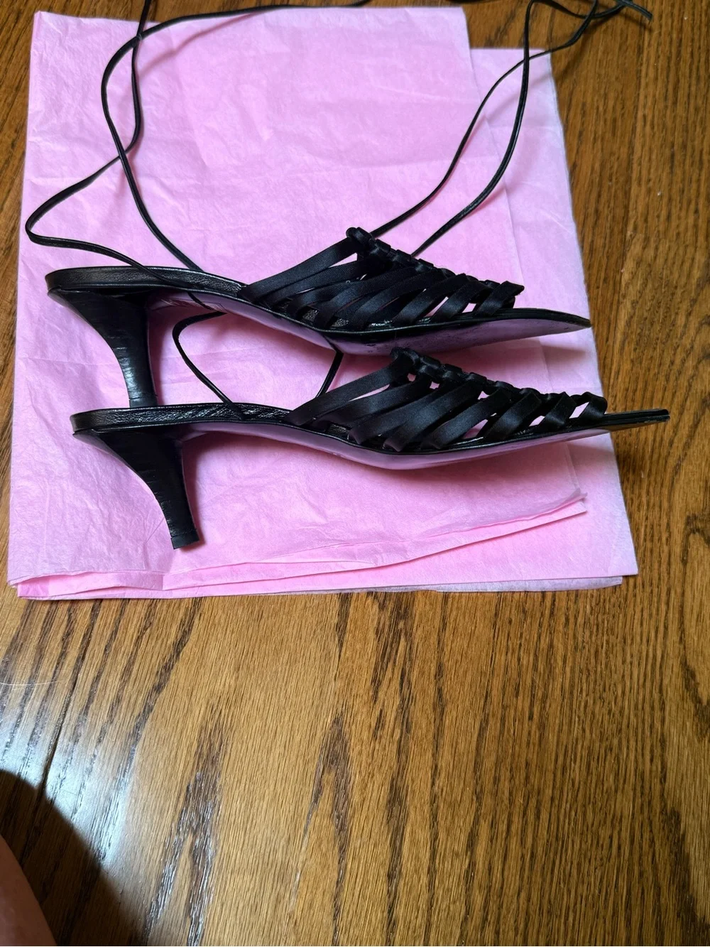 Vintage Robert Clergerie Black Strappy Lace-Up Heeled Sandals